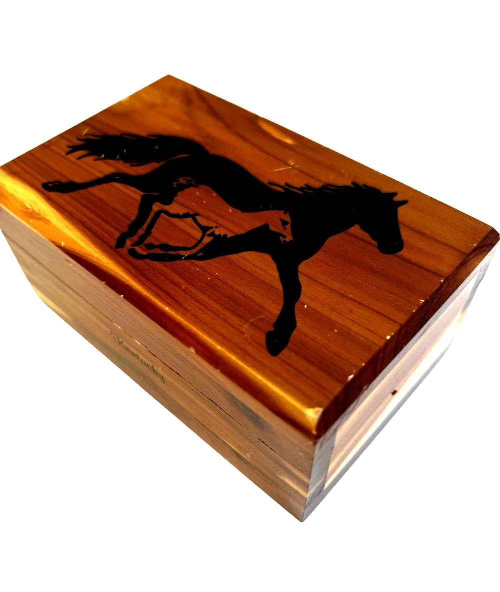 Horse Lovers Trinket Box Cedar Wooden 5" x 3" Jewelry Western Hinged Home Decor